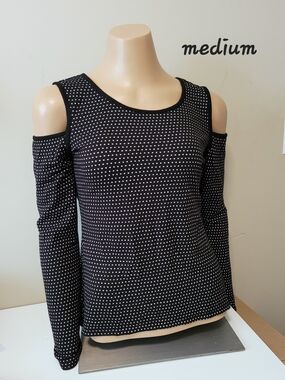 Cold-Shoulder Polka Dot Long-Sleeve Top - Black/White